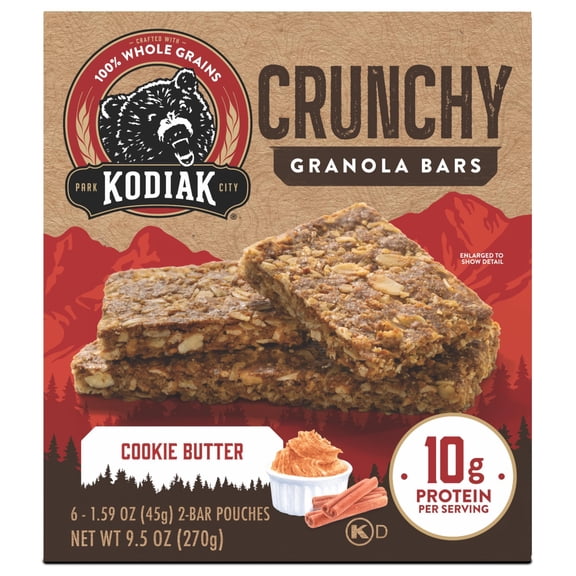 Kodiak Protein-Packed Cookie Butter Crunchy Granola Bars, 1.59 oz, 6 Count, Shelf-Stable