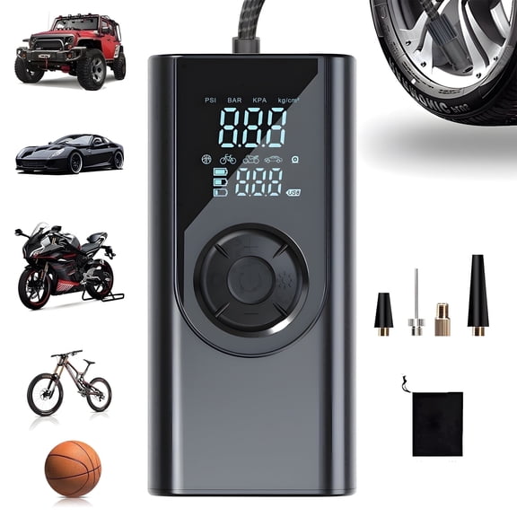 KAIPARA Portable Tire Inflator, Cordless Air Compressor 150 PSI, Digital Tire Pump with Auto Shut-Off, LED Light & Rechargeable Battery for Car, Motorcycle, Bicycle & Balls