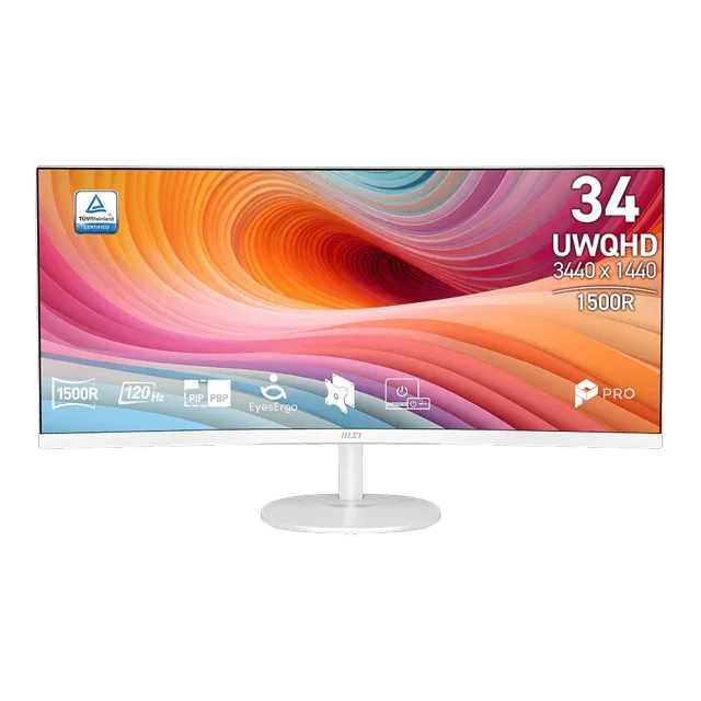 MSI 34 Pouces 3440x1440 (UWQHD) 120Hz 1ms (MPRT) Moniteur VA Incurvé Inclinaison Réglable avec Haut-Parleur (PRO MP341CQW E12) - Blanc