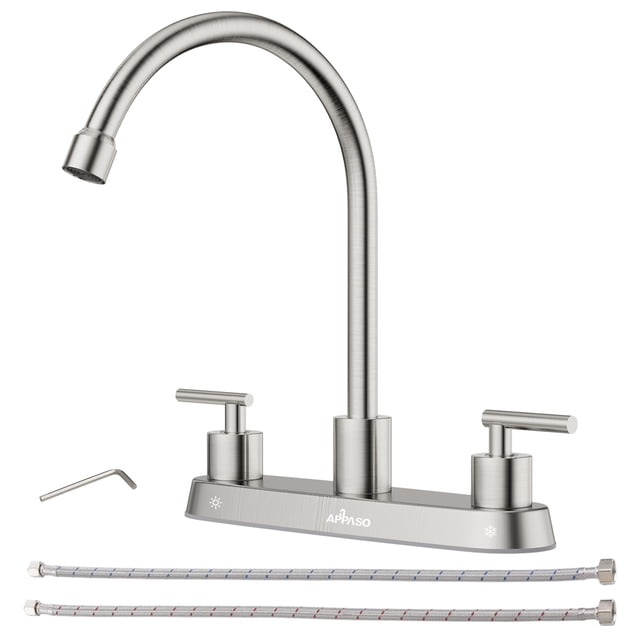 APPASO 2-Handle Kitchen Faucet 360, 8" High-Arc Stainless Steel, 360° Swivel, SUS304 Brushed Nickel Finish, Commercial-Style for Kitchen, RV & Camper