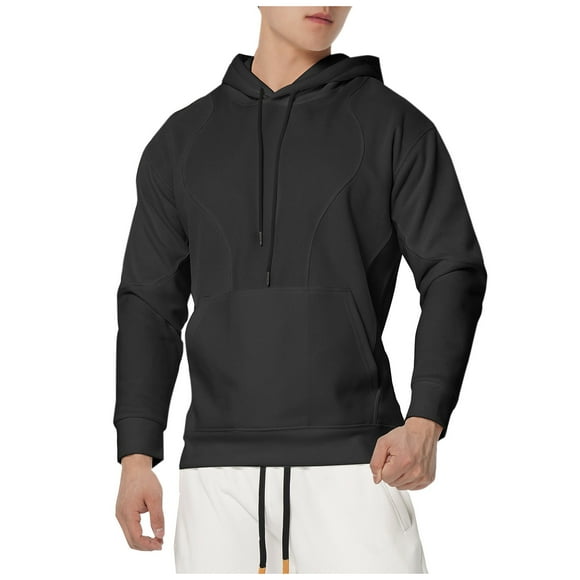 BADHUB Men's Fashion Hoodies & Sweatshirt Color Block Drawstring Hoody Top with Kangaroo Pockets Casual Loose Long Sleeve Hooded Pullover Black,XL