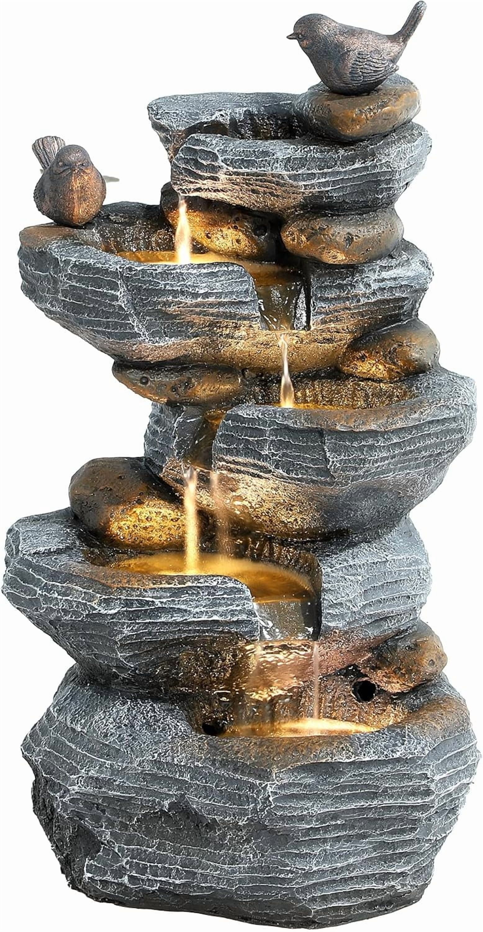 TITIMO 5-Tier Cascading Rock Water Fountain Outdoor Garden Waterfall with Lights, Fountain Indoor Decor for Garden, Patio, Backyard, Deck, Porch and Home Art Decor
