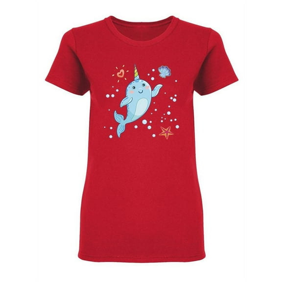 Cute Kawaii Narwhal Shaped T-Shirt Women -Image by Shutterstock, Female Medium