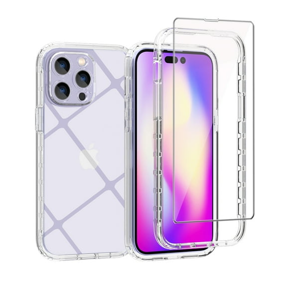 Xhy iPhone 14 Plus Case with Screen Protector 2 in 1 Reinforced Bumper Protection Anti Scratch Transparent Shockproof Durable Non-Yellowing Crystal Clear Case for iPhone 14 Plus 6.7 inch 2022 Phone