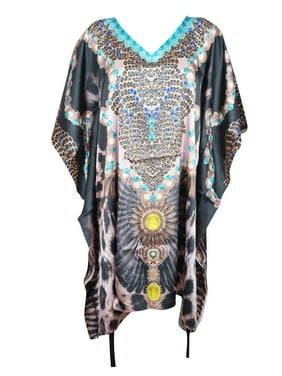 Mogul Women Boho Black Digital Print Caftan Dress Beach Holiday Cover Up Tunic Kaftan 4XL