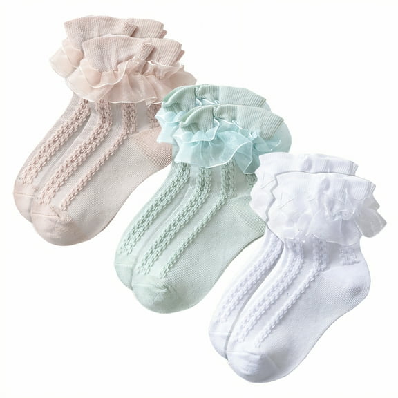 TELOLY 3Pairs Kids Socks,1-3 Years Old Ruffle Socks,Breathable & Sweat-Wicking Lace Socks,Combination1