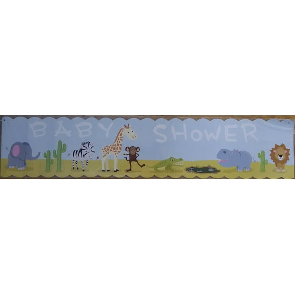 Baby Shower blue hard stock Paper Banner 36 x 8 jungle animals (2 pcs)