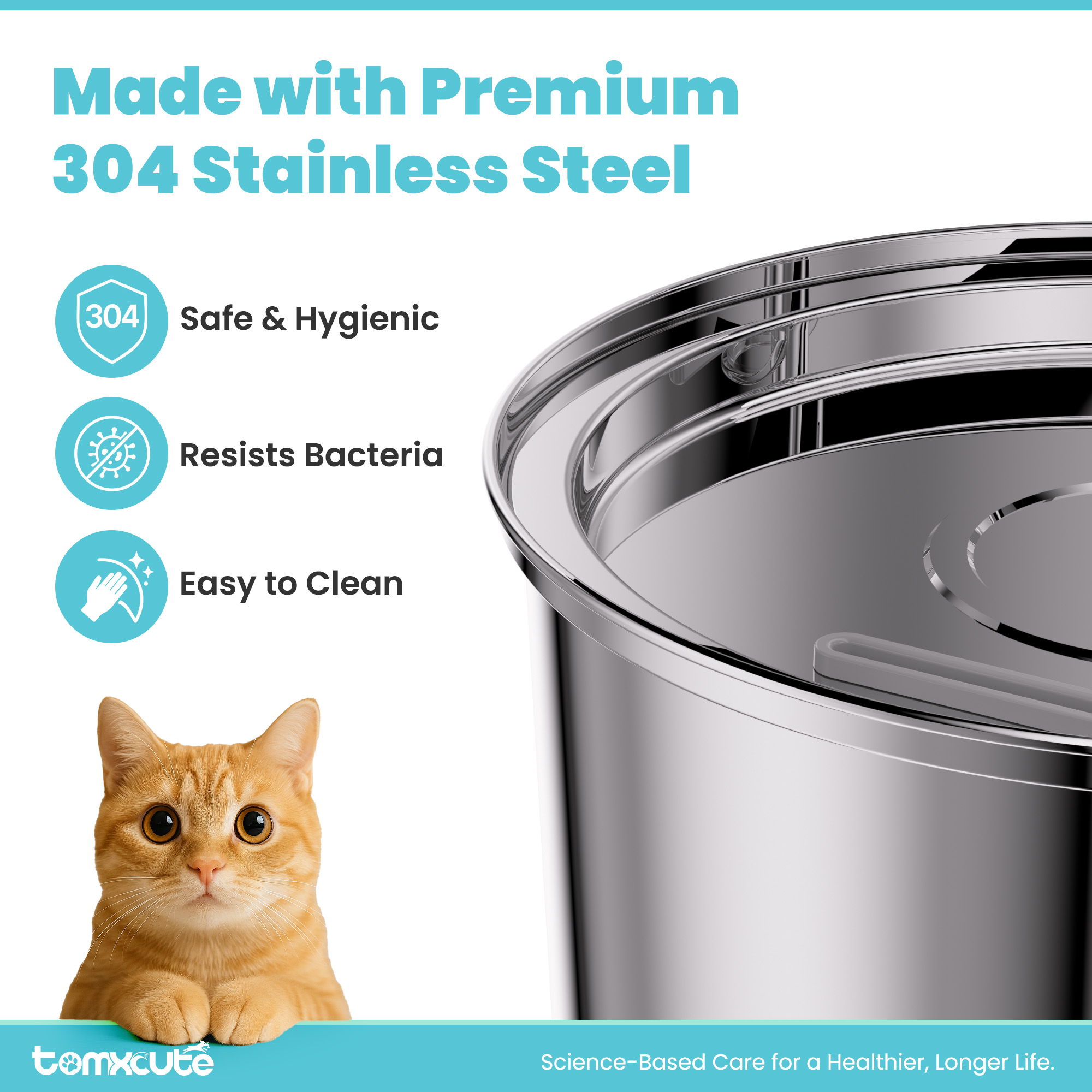 Cat Water Fountain 108oz/3.2L Stainless Steel - Ultra-Quiet Automatic Pet Fountain with 3 Filters for Cats & Dogs