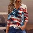 thumbnail image 2 of Women's 250th Anniversary USA Shirt Patriotic American Flag Print V-Neck Button 3/4 Sleeve T-Shirt, 2 of 5