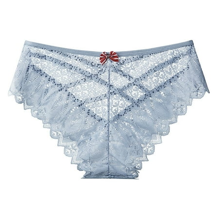 Icvfdpl Womens Underwear Transparent Lace T Back Mid Waist Lace Panty Casual Daily Panties For Women Blue L