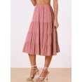 thumbnail image 3 of DARING DIVA Women's Flare Tiered Pleated Solid Elastic Waist A-Line Skirt S Dark Rose Pink, 3 of 6