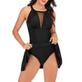 thumbnail image 4 of LEKWK Swim Dress for Women Swimwear Tummy Control Halter Modest Skirt Bathing Suits Open Back Ruched One Piece Swimsuit Pool Beach Vacation Party Outfits, 4 of 7