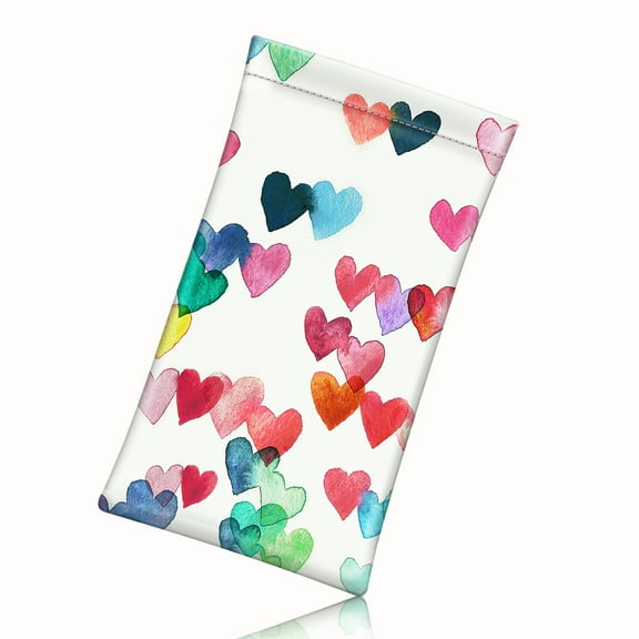 Fintie Squeeze Top Eyeglasses Pouch with Cleaning Cloth, Leather Soft Glasses Case Anti-Scratch Sunglasses Bag, Raining Hearts