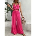 thumbnail image 4 of Women'S 2 Piece Outfits Sleeveless Tie Front Crop Top Wide Leg Pants Set Rose Red S, 4 of 7