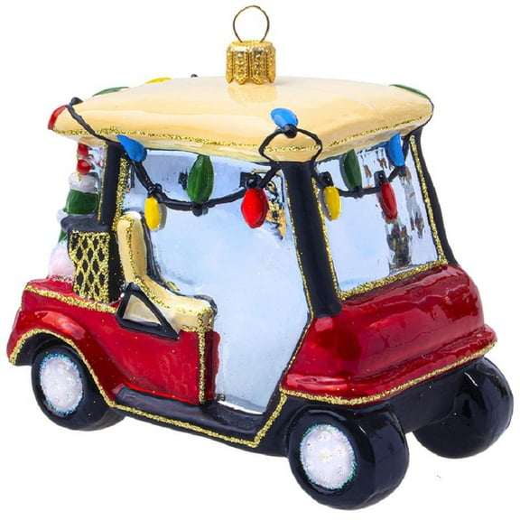 Holiday Golf Cart Polish Glass Christmas Ornament