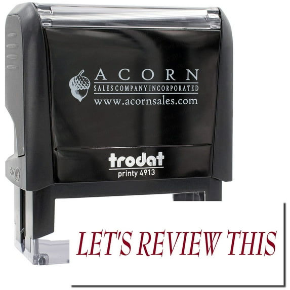 Large Self-Inking Lets Review This Stamp, Trodat Printy 4913, Press and Print Stamping, Impression Size 7/8" x 2-1/4", Up to 10,000 Impressions - Burgundy Ink