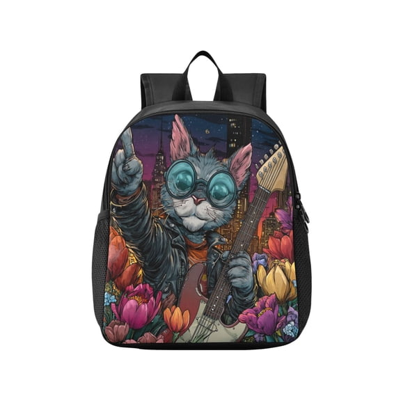 Toddler Backpack Rockstar Cat Waterproof Lightweight Backpack Casual Mini Daypack for Daycare & Travel