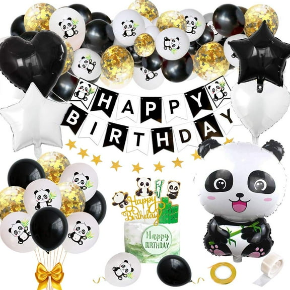 Cute Panda Party Supplies for Children Happy Birthday Banner Balloons Cupcake Toppers Goodie Bags Kids Boys Girls Theme Baby Shower Party Favor Decorations