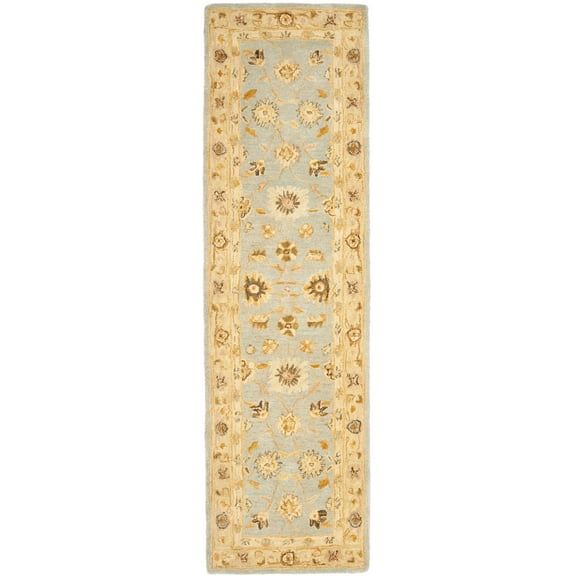 SAFAVIEH Anatolia Sherman Floral Wool Runner Rug, Light Blue/Sage, 2'3" x 8'