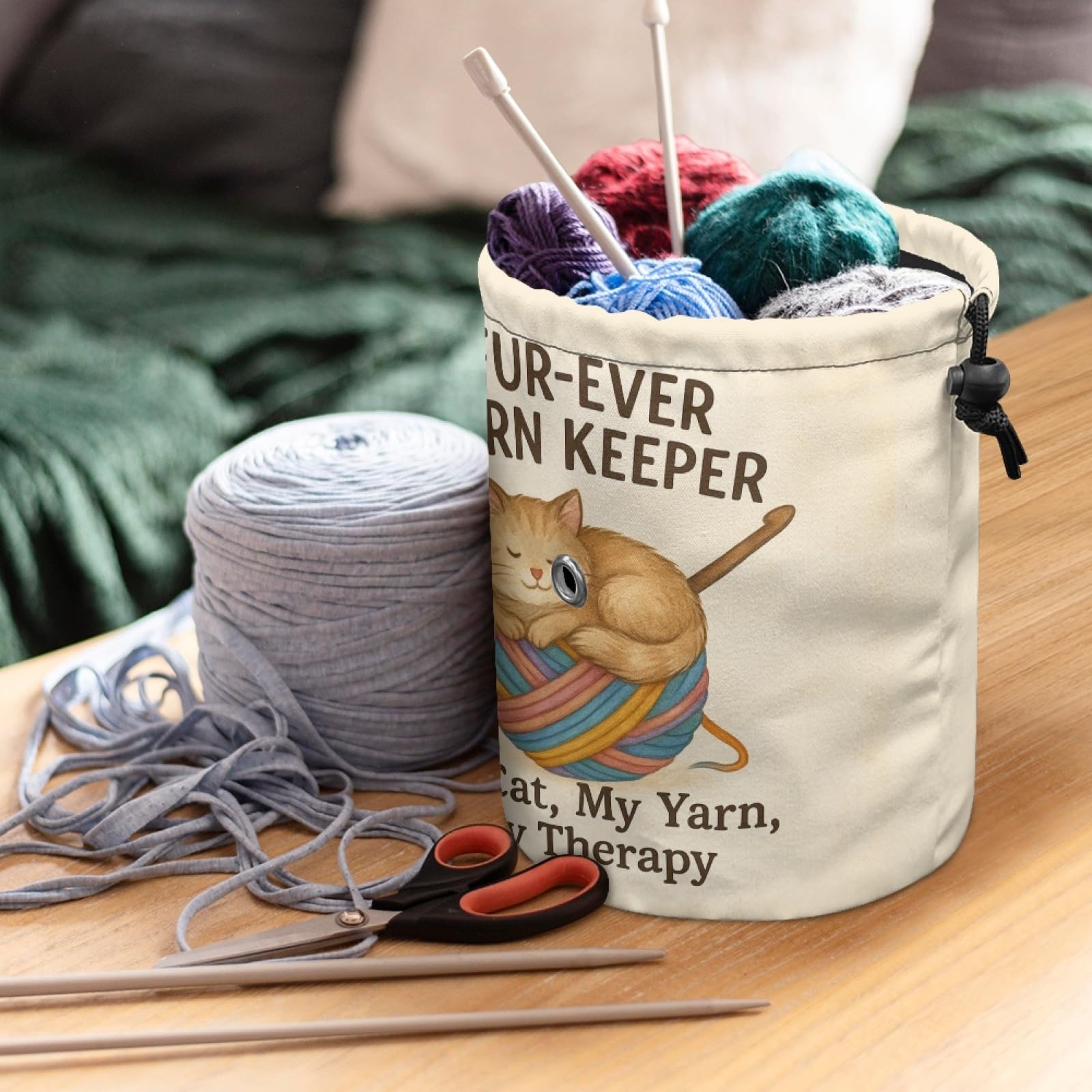 Crochet Knitting Yarn Organizer Bag – Cute Pet Design Canvas Tote for Yarn, Hooks, Needles & More | Ideal Storage for Crafters, Sewers & DIY Gift Givers