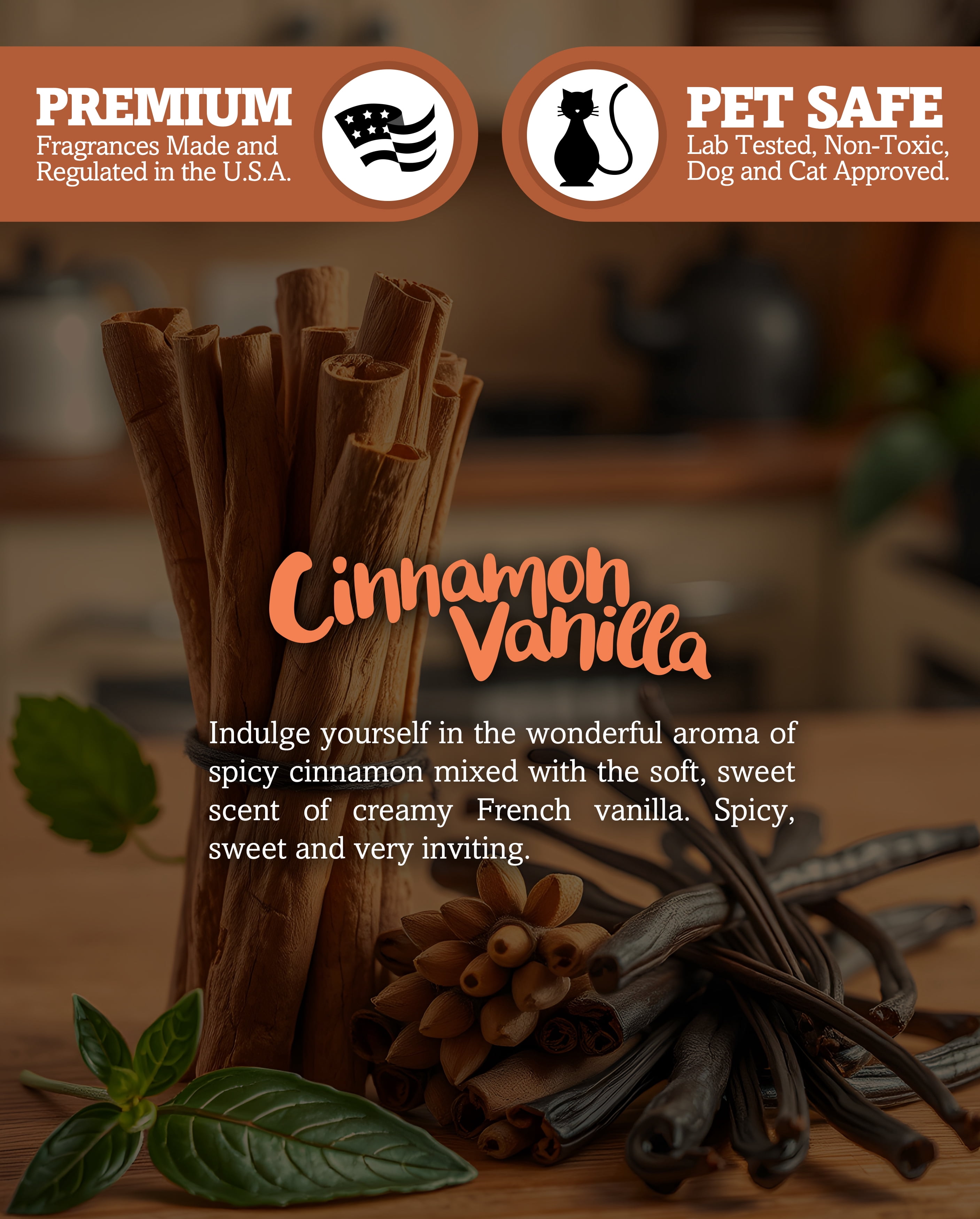 Cinnamon Vanilla Scented 3 Wick Candle - All Natural - Made with 100% Responsibly Sourced Soy and Essential Fragrance Oils - Phthalate & Paraffin Free, Vegan, Non-Toxic