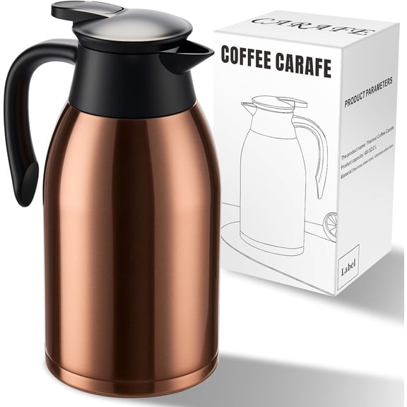 Ratrabas 68oz Stainless Steel Thermal Carafe, Double Wall Insulated for Hot Drinks, Home Office (Gold Brown)