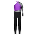 thumbnail image 2 of Sholeno Girls Sparkle Long Sleeve Unitard Kids Full Body Leotard One Piece Jumpsuit One Shoulder Dancewear Purple 16, 2 of 6