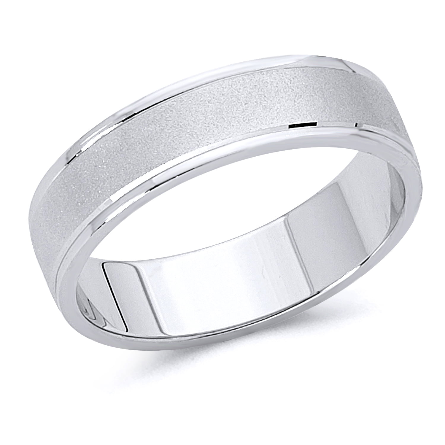 Wellingsale 14k White Gold Polished Satin 5MM Rounded Edge Classic Fit Wedding Band Ring 