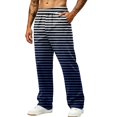 thumbnail image 2 of LTTVQM Men's Striped Wide Leg Pants Outdoor Horizontal Stripe Relaxed Fit Adjustable Drawstring Waist Casual Athletic Full Length Trousers Blue XL, 2 of 7