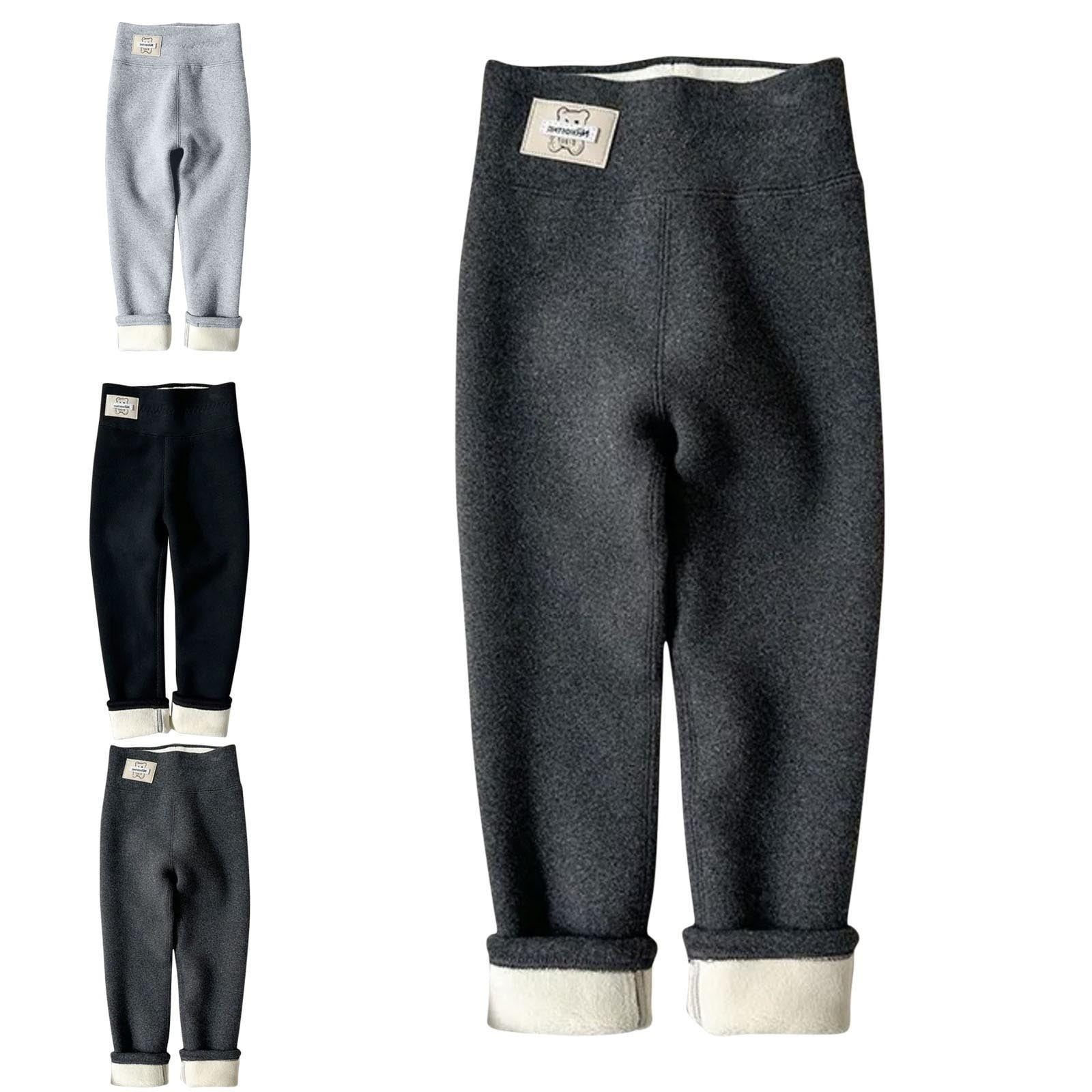 Crunowin Boys And Girls Kids Fleece Lined Cotton Leggings Elastic Waist Thermal Lining Warm Base Layer for Fall Black Size 13
