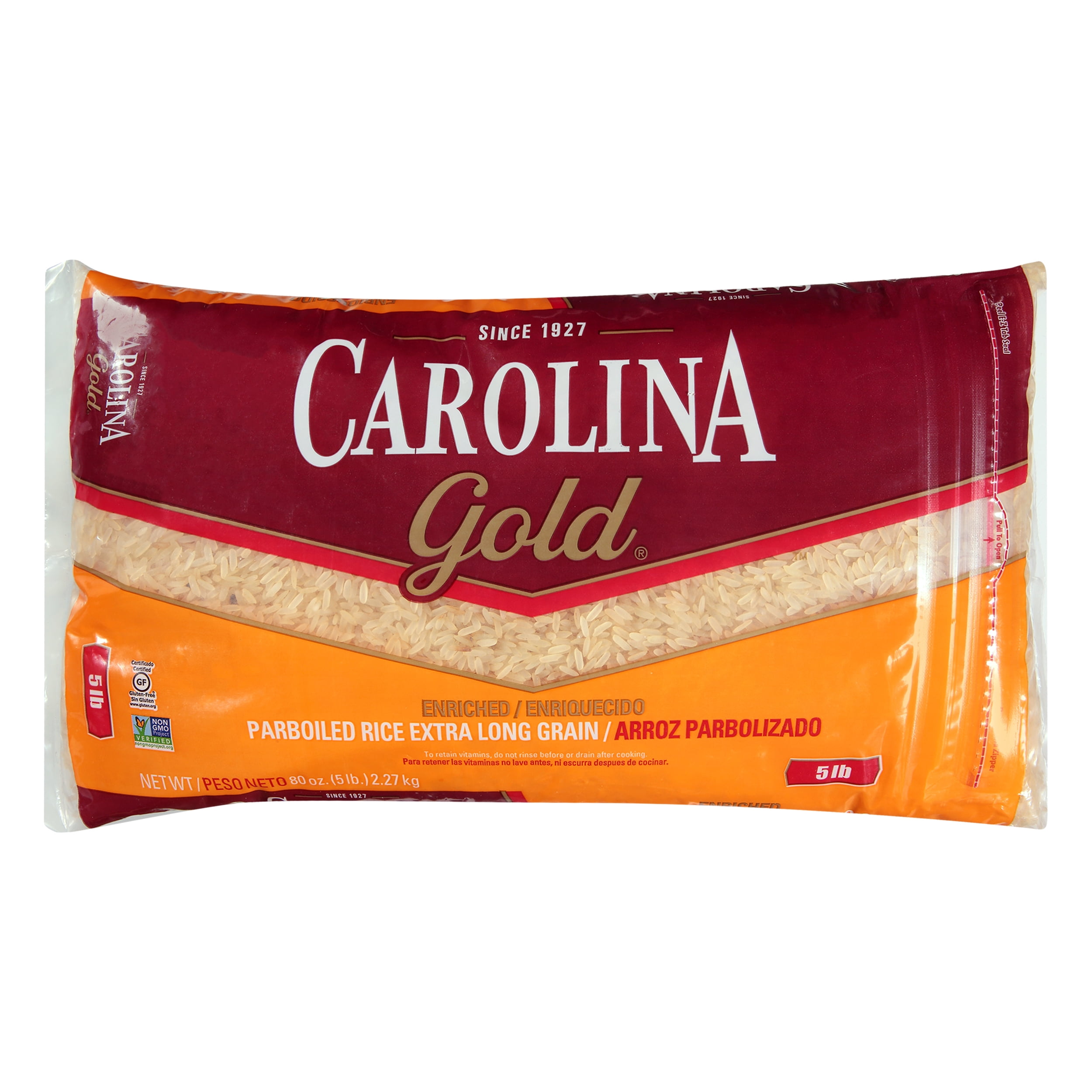 Carolina Gold Enriched Parboiled Rice, Extra Long Grain Rice, 5 lb Bag