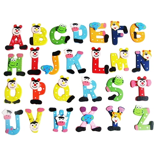 Wooden Refrigerators Magnetic Stickers Educational Alphabets And Animals Magnets 