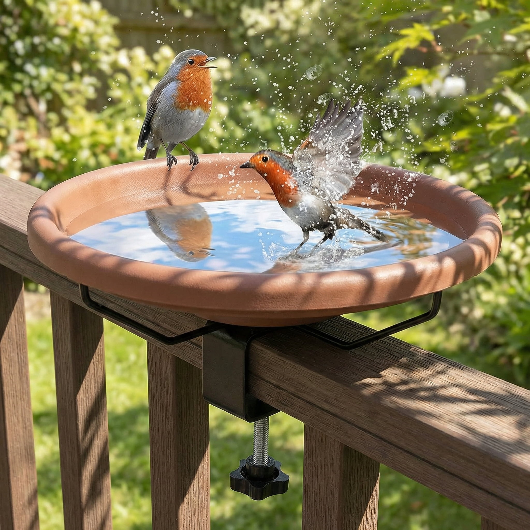 Bird Bath Deck Mounted Bowl 12 Inches, Balcony Railing Birdbaths Unheated, Bird Bath Fence Clamp Detachable