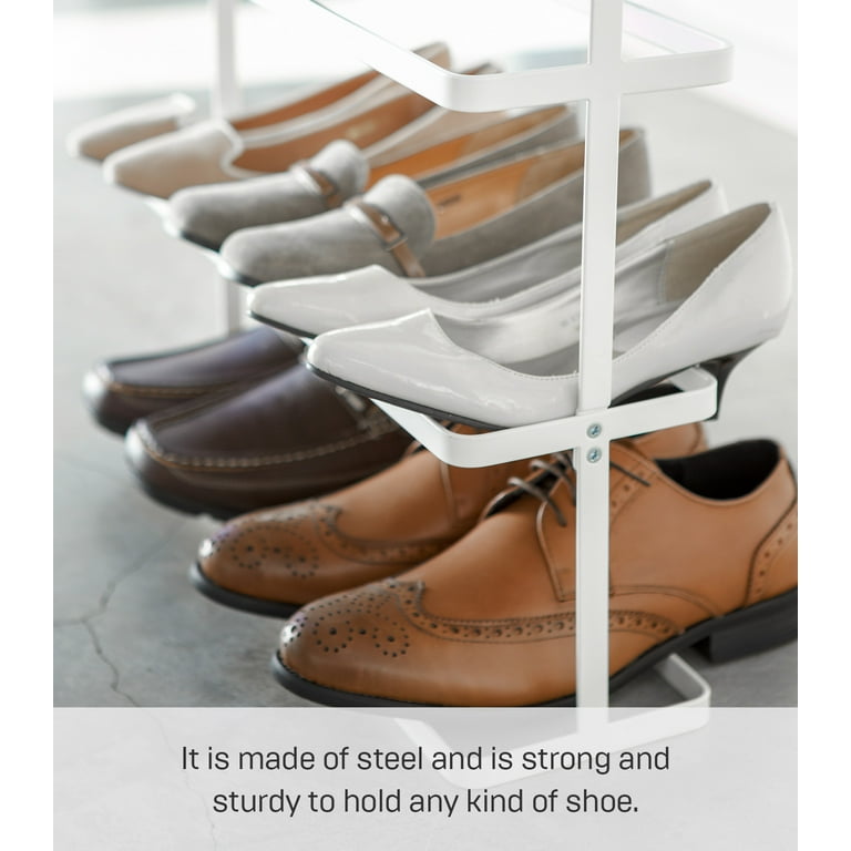 Yamazaki Home Metal Shoe Rack - White, Steel, Short, Holds 6-9