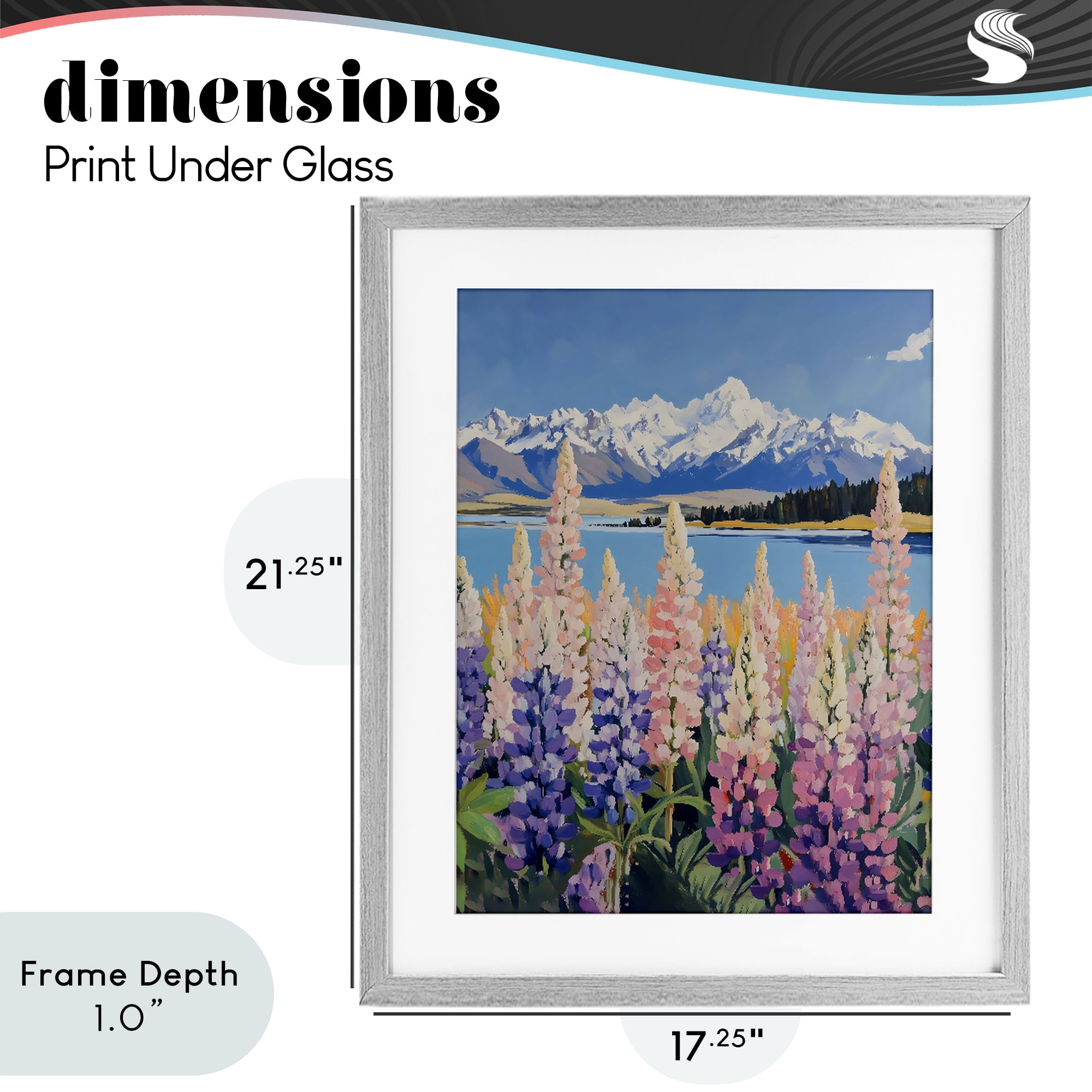 Stupell Industries Mountains & Wildflowers by Lake Gray Framed Print Under Glass, design by The Prints Vibe