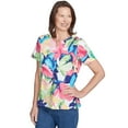 thumbnail image 3 of Alfred Dunner Womens Petite Tropical Leaf  Split Beaded Neck Top, 3 of 4
