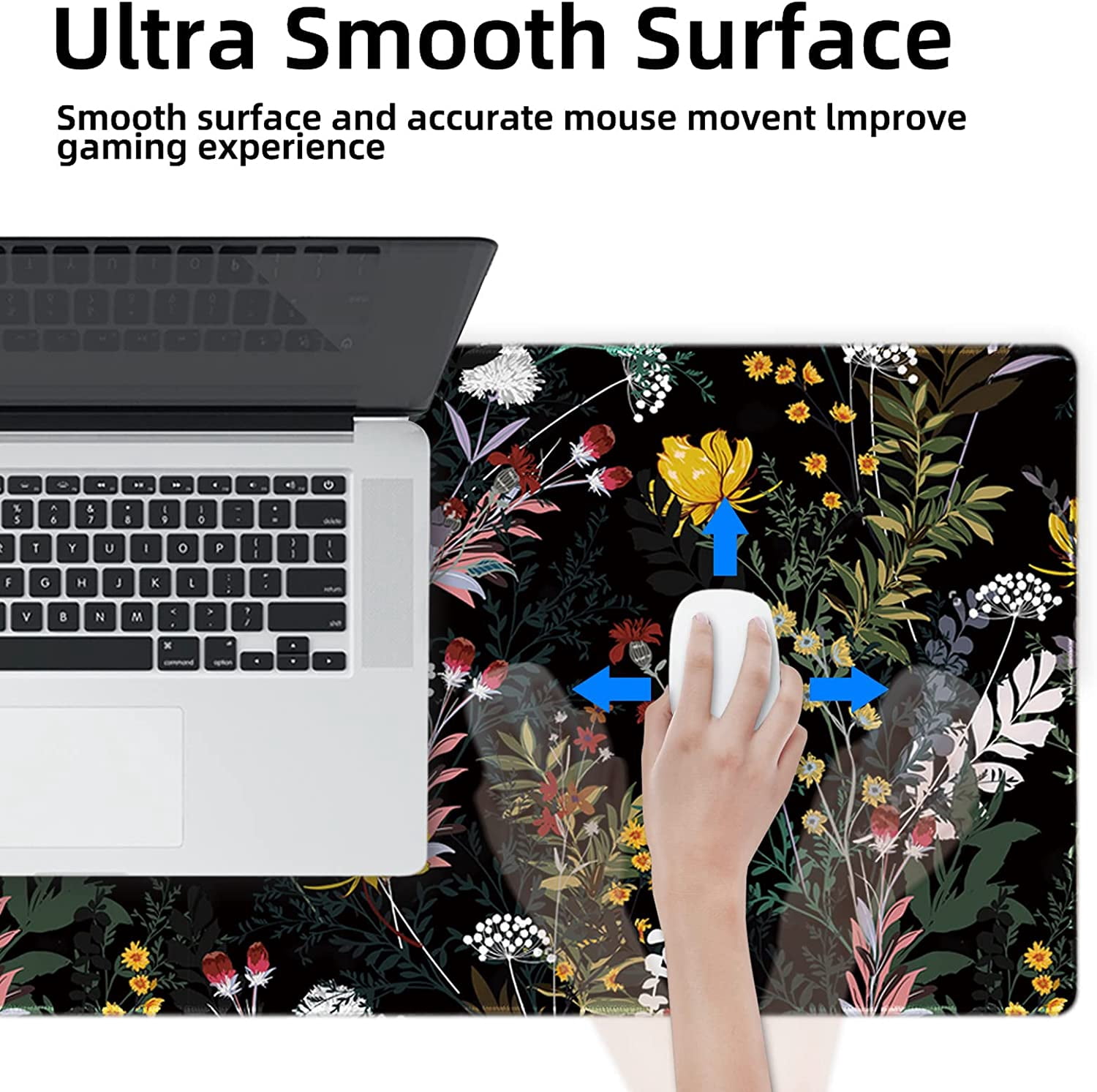 Gaming Mouse Pad XXL XL Large Mouse Pad Mat Long Extended Mousepad Desk Pad Non-Slip Rubber Mice Pads Stitched Edges Thin Pad (31.5x11.8x0.12 Inch)-Weed Wildflower