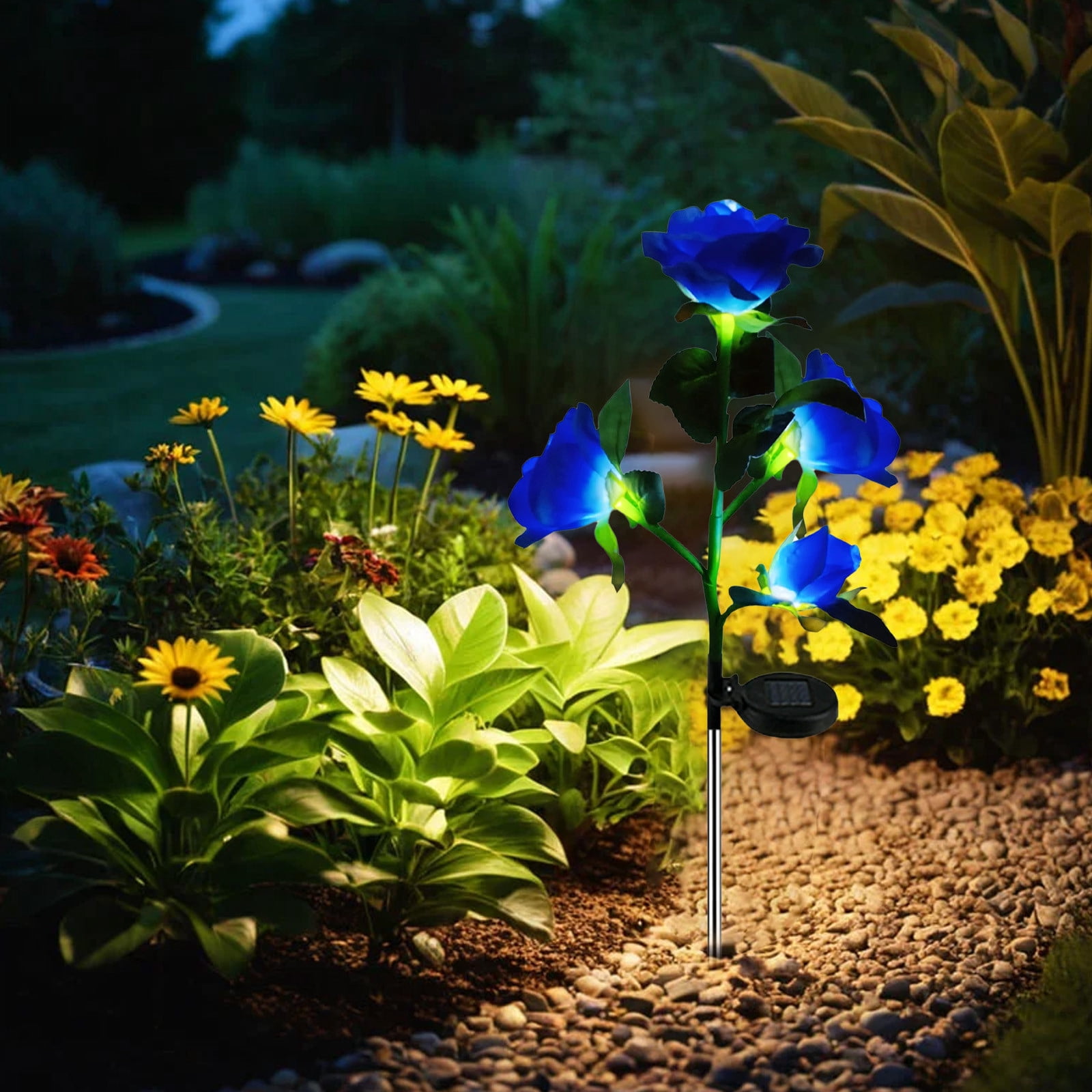 2-Pack Solar Rose Lights for Garden Decor | Outdoor Solar Powered LED Flower Lights with Stakes | Waterproof Landscape Lighting for Walkways, Patios, and Flower Beds