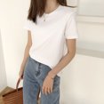thumbnail image 2 of Maoww T-shirt Femme Été Col Rond Manches Courtes Couleur Unie Haut Décontracté, Blanc, L, 2 of 7