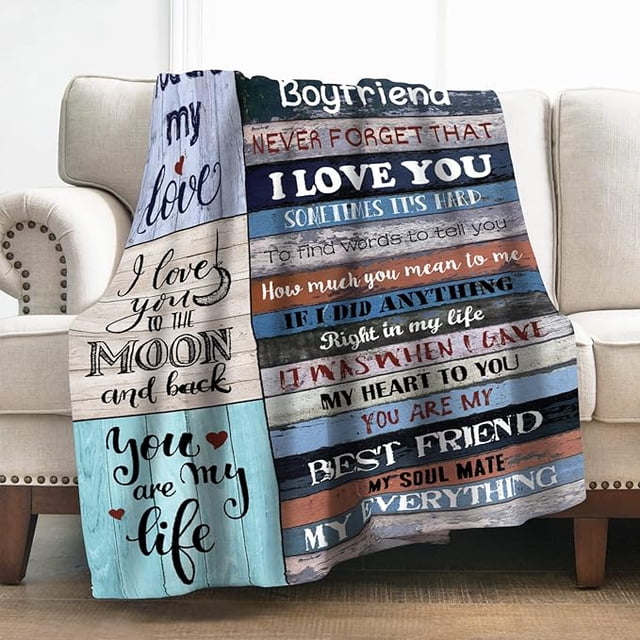 LHSHID to My Boyfriend Blanket Romantic I Love You Blessing Sweet Gifts for Birthday Anniversary Valentines Christmas Thanksgiving Fathers Day Soft Cozy Lightweight Plush Throw 50"x60"