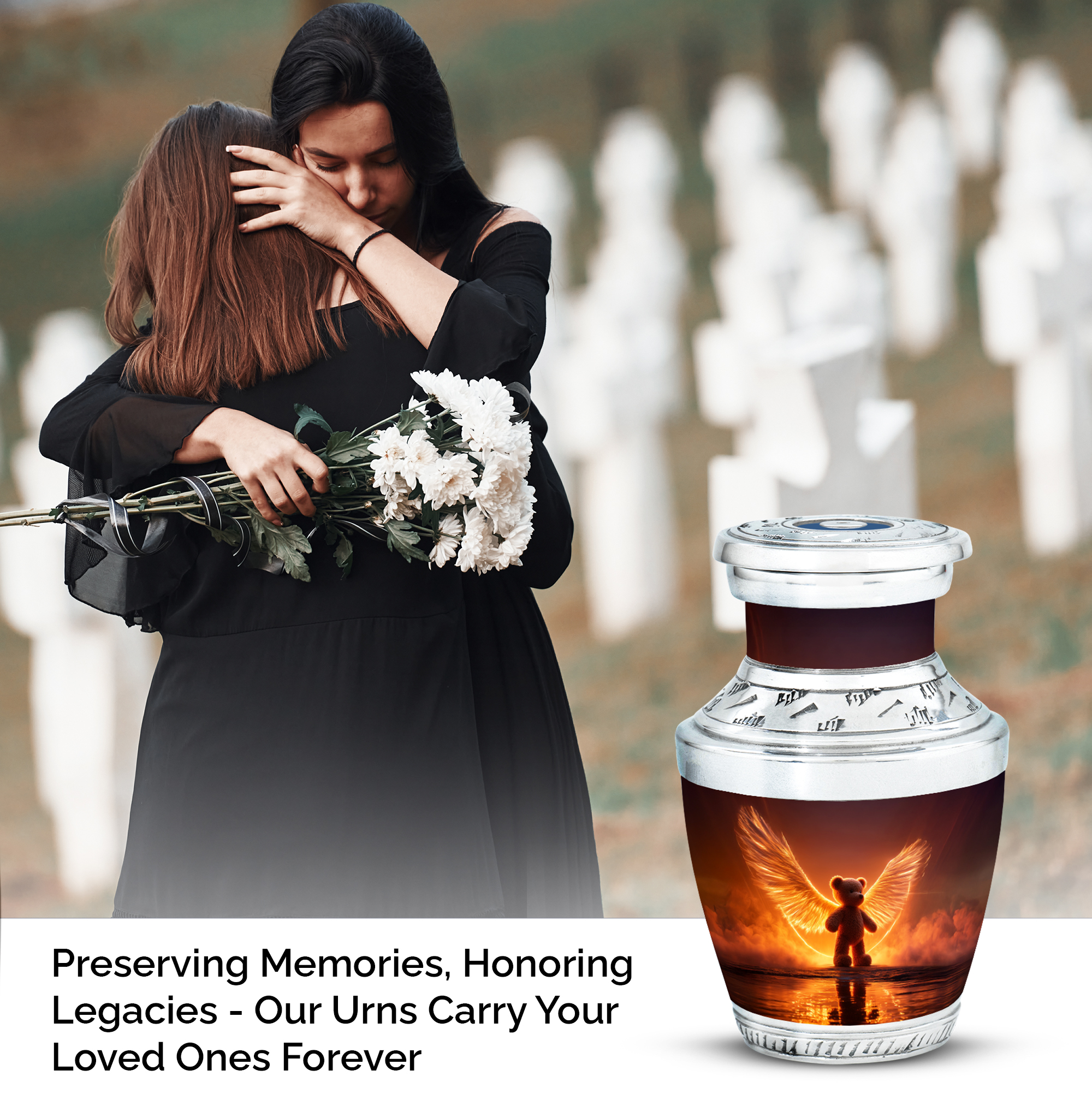 MUKTIVE Angel Teddy Bear Cremation Urns for Adult Ashes Men Keepsake - Brown Small Funeral Urn for Adult Ashes Woman - Memorials & Funerary Ash Holders - Remembrance Gift for Loss of Family (3 Inch)