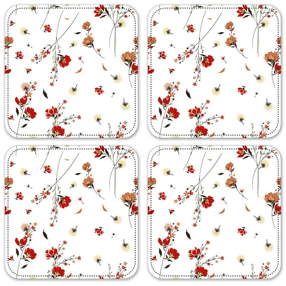 Vinyl Drink Coasters - Set of 4 - Red & Pink Flower Toss