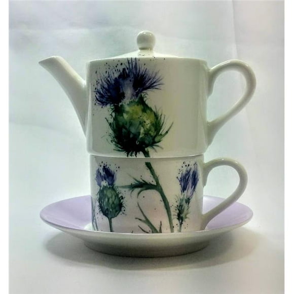 90 mm Thistles Tea for One Teapot with Tea Cup & Saucer&#44; Multi Color