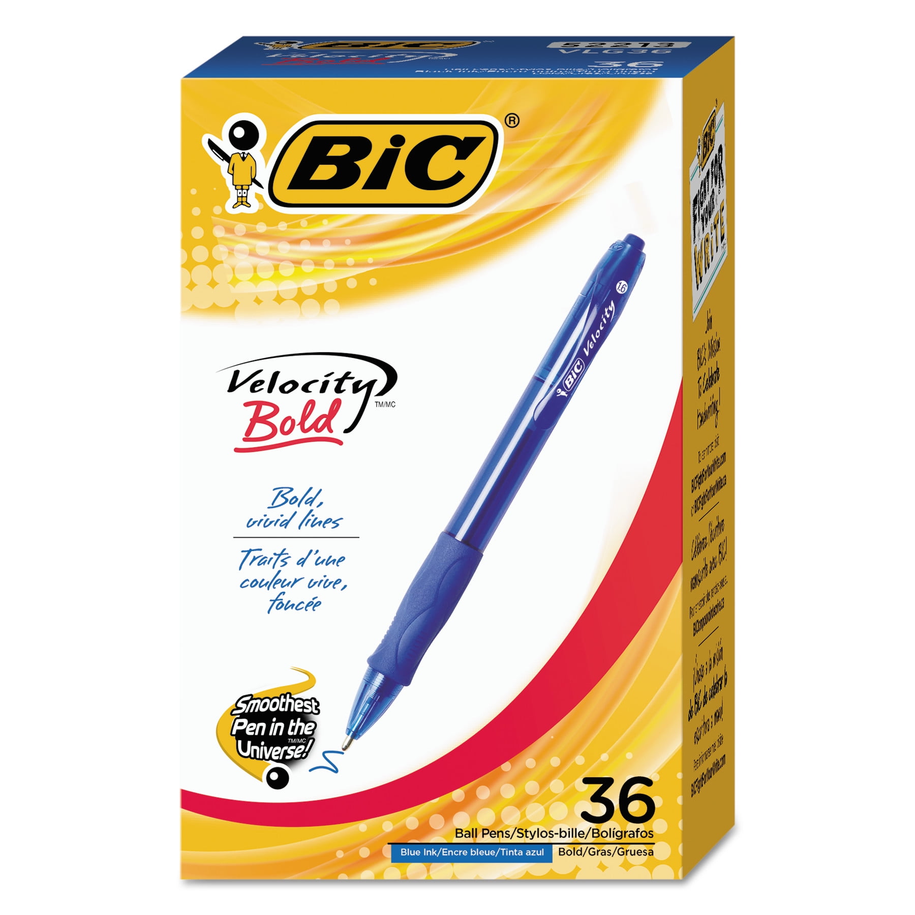 BIC Velocity Retractable Ball Pen, Blue Ink, 1.6 mm, 36/Pack