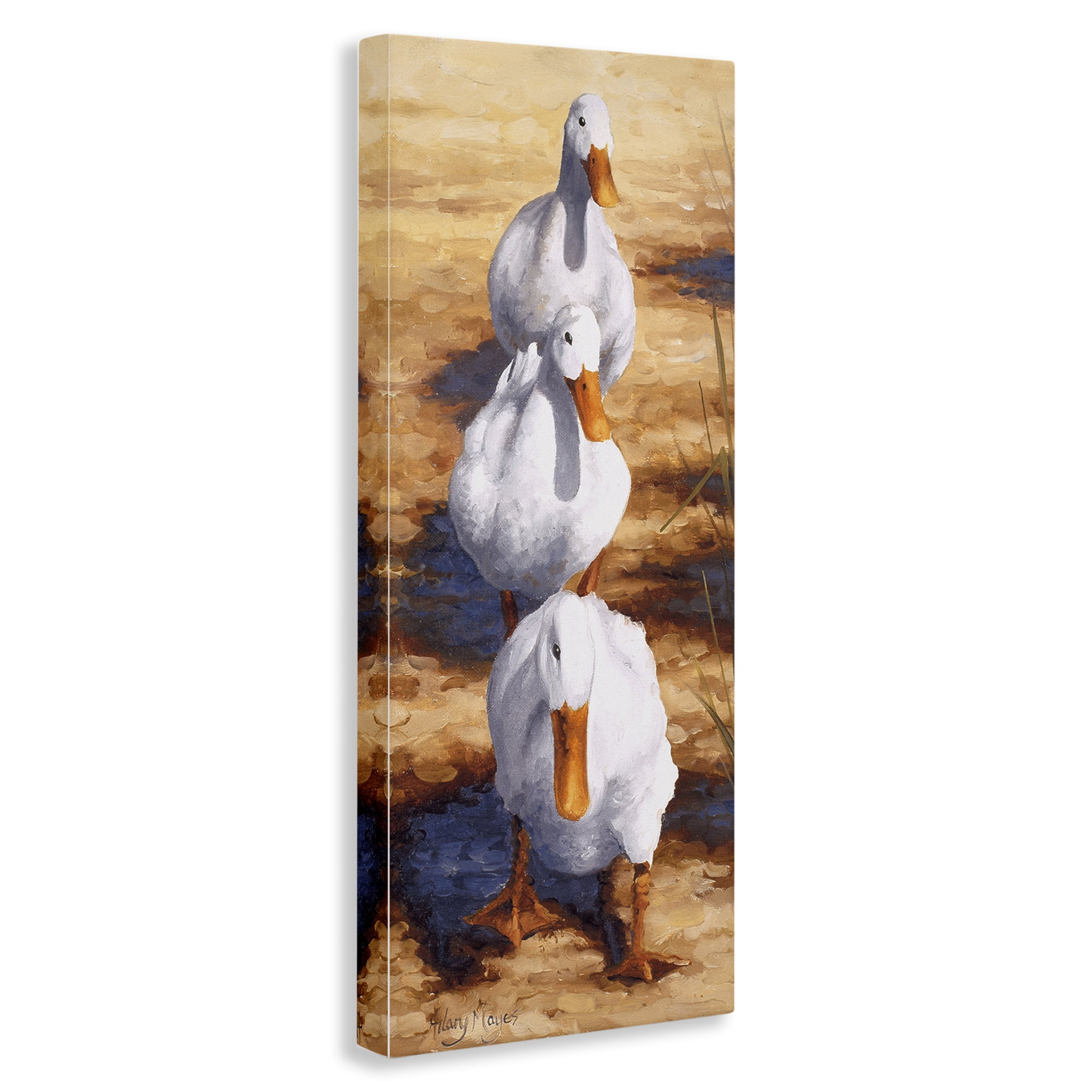Stupell Industries Cluck Queue Duck Trio Animals Painting Wrapped Canvas Art Print Wall Art, 20 x 48