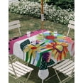 thumbnail image 3 of Square Outdoor Tablecloth with Umbrella Hole Spring Daisy Outside Table Cloth Waterproof Patio Table Cover Pink Modern Abstract Art Dots Floral Zipper Tablecloths for Picnic Party Camping 54x54 Inch, 3 of 8