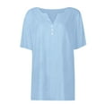 thumbnail image 6 of Up to 65% Off! Xuniizn Linen Shirts for Women Summer Casual Button Down V Neck Short Sleeves Shirts Solid Color Loose Lightweight Blouse Tops, Gifts for Mom, 6 of 6