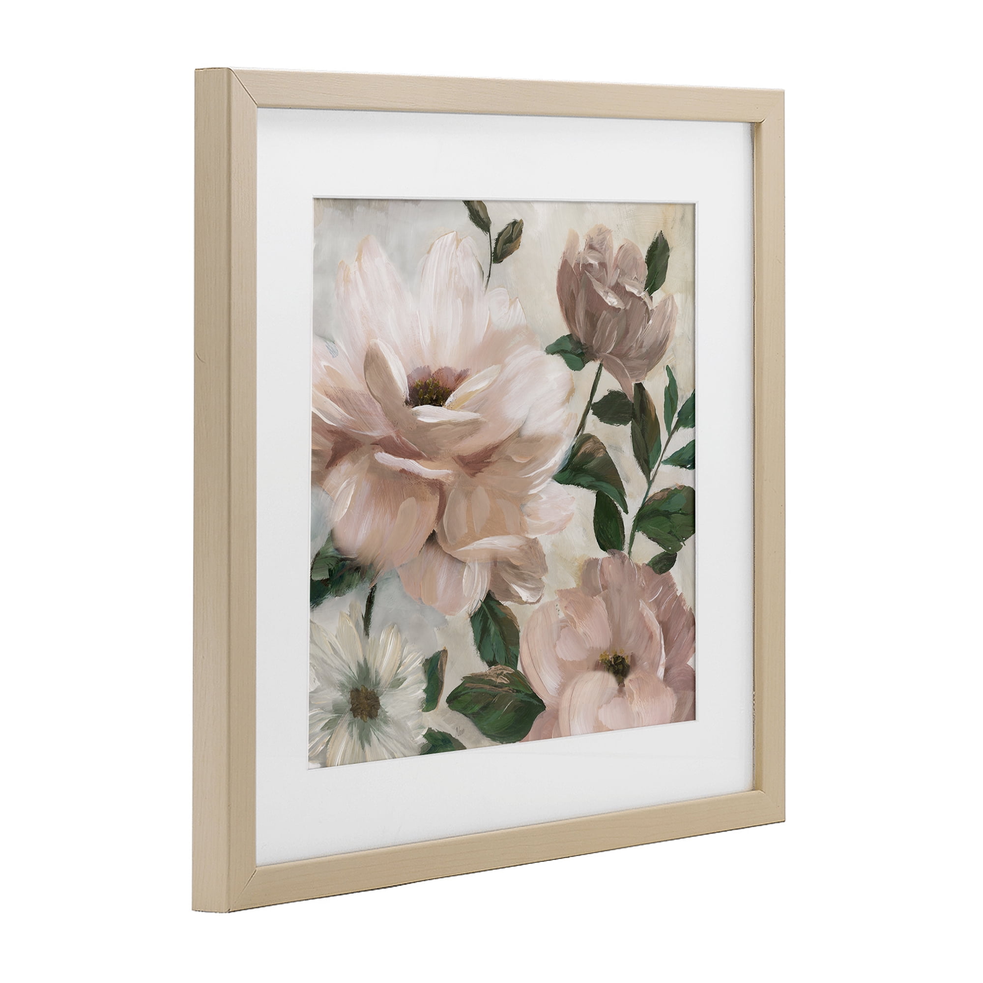 Stupell Industries Budding Blush Peonies & Leaves Birch Framed Print Under Glass, design by Nan