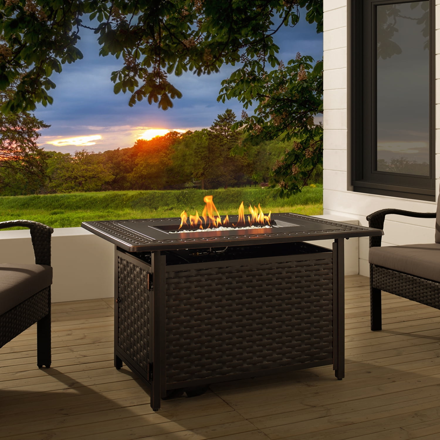 Fire Sense Albany Rectangle Aluminum Propane Fire Pit