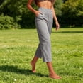 thumbnail image 4 of cocolona Womens Summer Casual High Waist Plus Size Capri Pants Elastic Waist Straight Wide Leg Cropped Pants with Pockets, 4 of 5